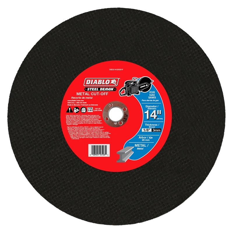 DIABLO Diablo Steel Demon DBDS14125G01F High-Speed Cut-Off Disc, 14 in Dia, 1/8 in Thick, 20 mm Arbor, Ceramic Abrasive TOOLS DIABLO