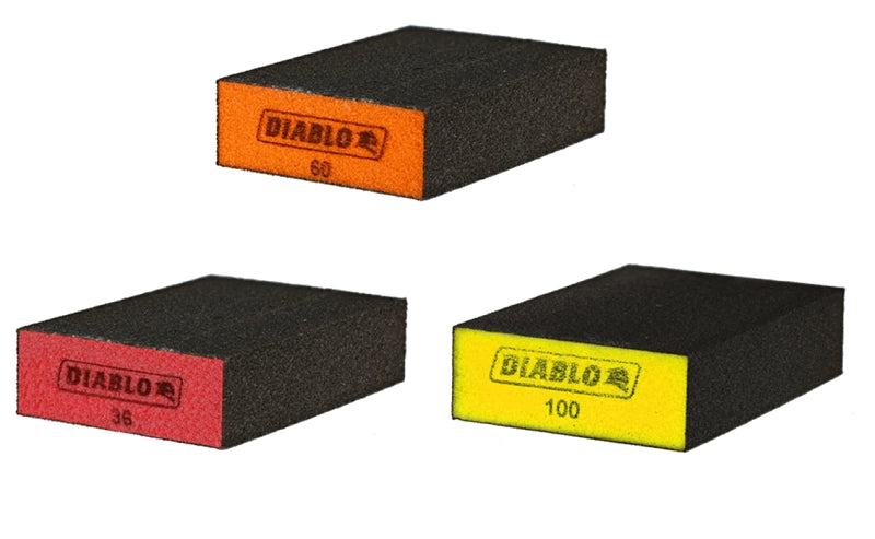 DIABLO Diablo ENDURA-BOND DFBBLOCAST03G Flat Edge Sanding Block, 4 in L, 2-1/2 in W, 36, 60, 100 Grit