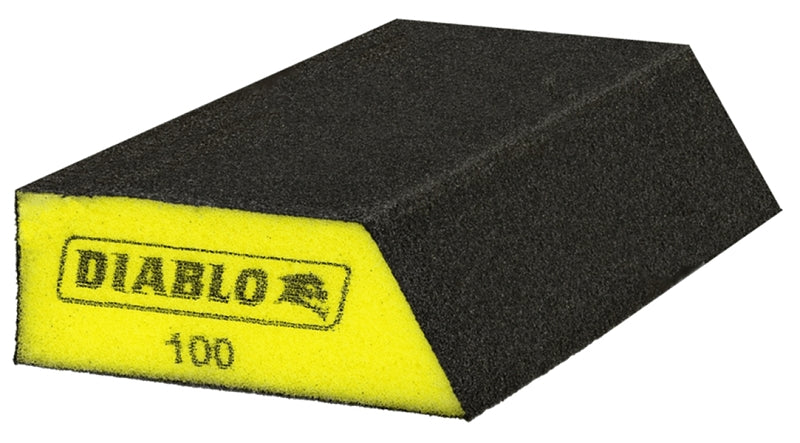 DIABLO Diablo DFBLANGFIN04G Sanding Sponge, Black/Yellow, 5 in L, 3 in W, 100 Grit, Aluminum Oxide Abrasive, 4/PK PAINT DIABLO