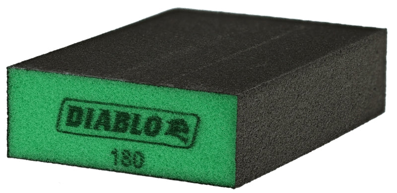 DIABLO Diablo DFBLBLOSFN04G Sanding Sponge, Black/Green, 5 in L, 3 in W, 180 Grit, Aluminum Oxide Abrasive BUILDING MATERIALS DIABLO