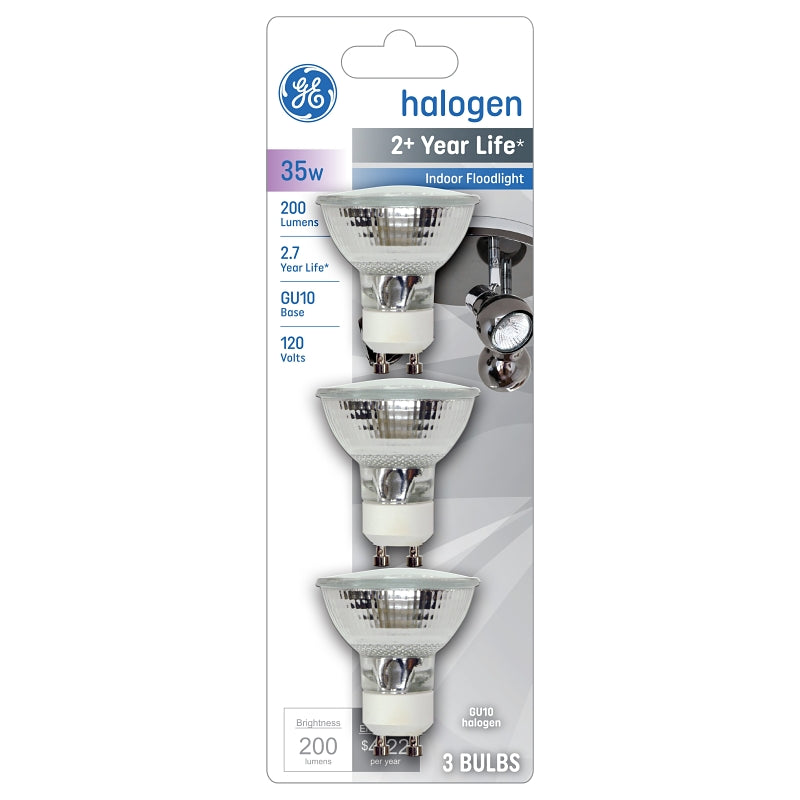 GE GE 61142 Halogen Bulb, 35 W, GU10 Lamp Base, MR16 Lamp, 200 Lumens, 2650 K Color Temp, 3000 hr Average Life ELECTRICAL GE