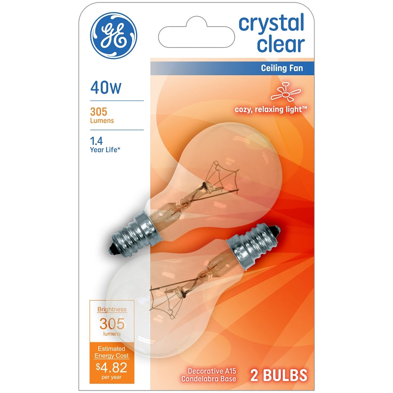 GE GE 71393 Ceiling Fan Bulb, 40 W, A15 Lamp, E12 Candelabra Lamp Base, 305 Lumens, 2500 K Color Temp ELECTRICAL GE