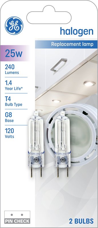 GE GE 84886 Halogen Bulb, 25 W, G8 Bi-Pin Lamp Base, T4 Lamp, 1500 hr Average Life ELECTRICAL GE
