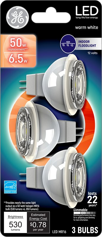 GE GE Industrial Solutions 93095550 LED Bulb, Track/Recessed, MR16 Lamp, GU5.3 Lamp Base, Dimmable, Clear, Clear Light ELECTRICAL GE