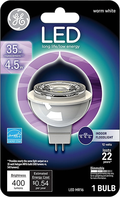 GE GE 93095554 LED Bulb, Flood/Spotlight, MR16 Lamp, 35 W Equivalent, Dimmable, Soft White Light