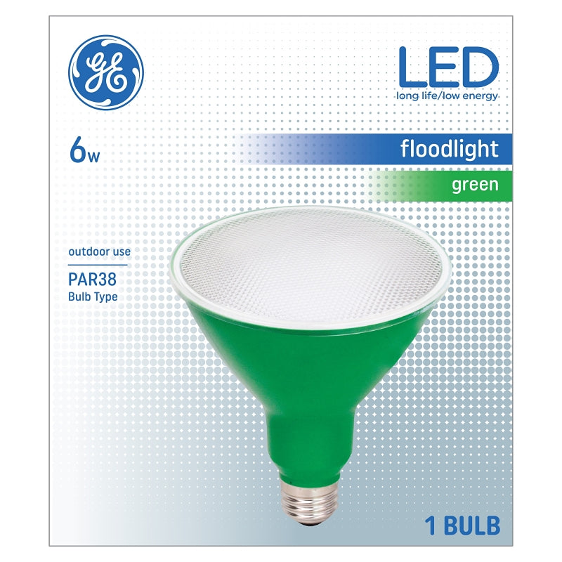 GE GE 93100881 Floodlight Bulb, Decorative, PAR38 Lamp, Medium (E26) Lamp Base, Non-Dimmable, Green ELECTRICAL GE