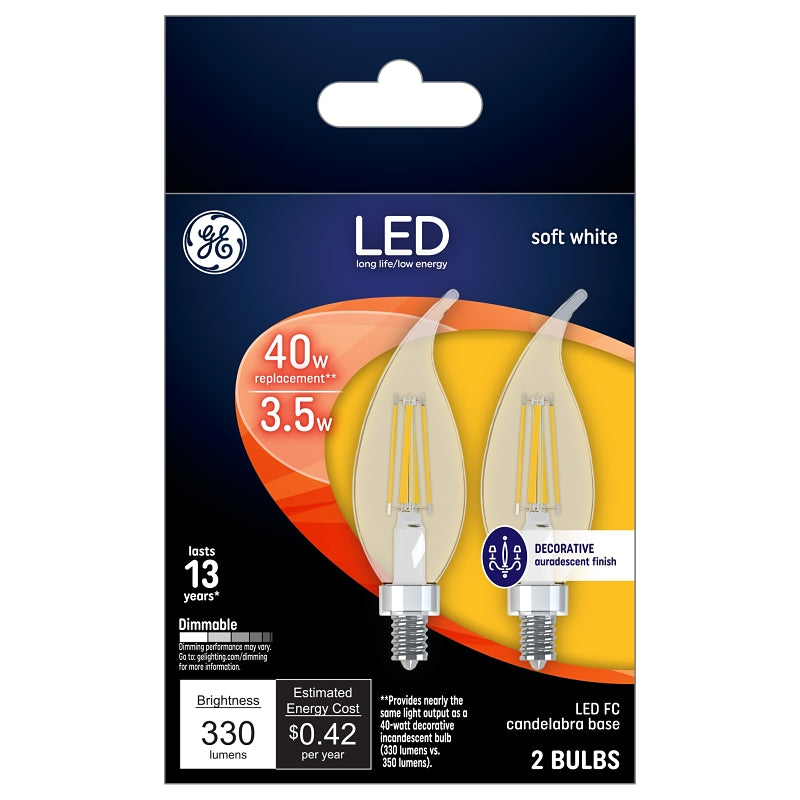 GE GE 93103493 Light Bulb, Decorative, Flame Lamp, 40 W Equivalent, Candelabra Lamp Base, Dimmable, Clear, Soft White Light ELECTRICAL GE