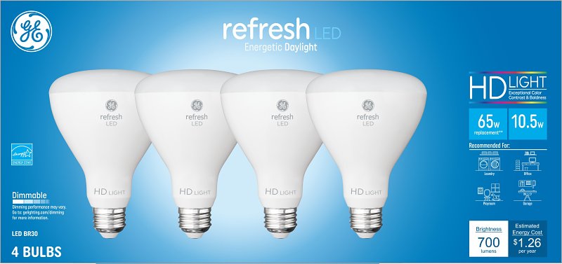 GE GE 93110833 LED Bulb, Flood/Spotlight, BR30 Lamp, 65 W Equivalent, Medium Lamp Base, Dimmable, Frosted, Daylight Light ELECTRICAL GE