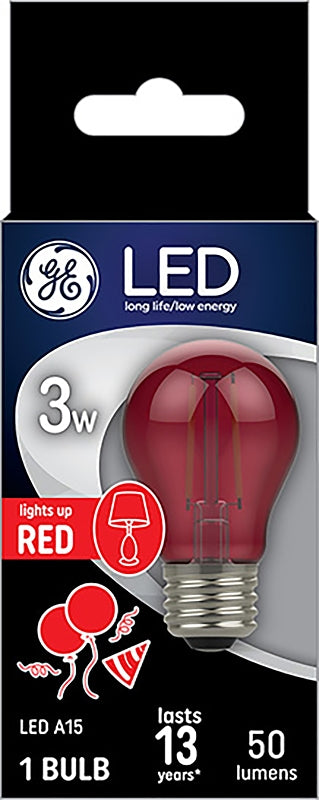 GE GE 93116635 Party Light Bulb, A15 Bulb, 3 W, Red Bulb, LED Bulb, 2700 K Color Temp, 100 Lumens ELECTRICAL GE