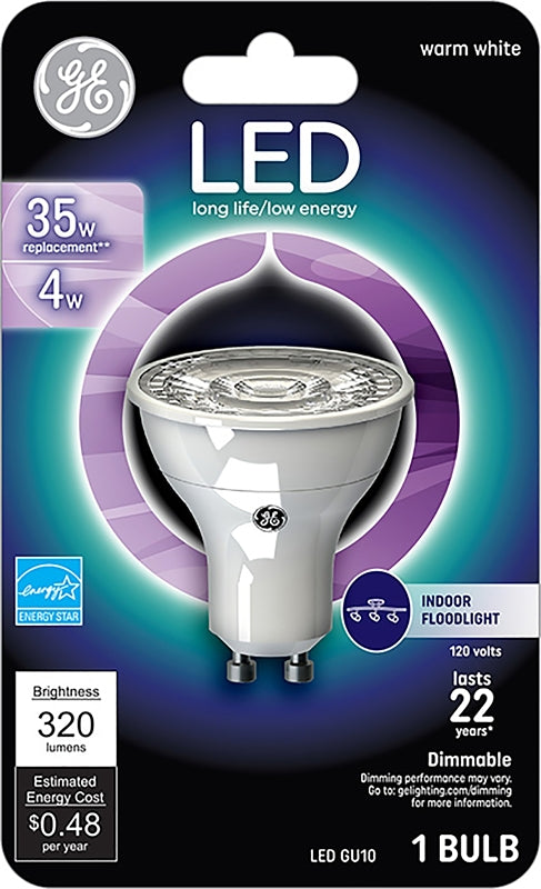GE GE 93120701 Floodlight Bulb, MR16 Lamp, 35 W Equivalent, GU10 Lamp Base, Dimmable, White, Bright White Light