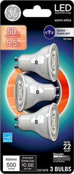 GE GE 93120813 Floodlight Bulb, Recessed, MR16 Lamp, 50 W Equivalent, GU10 Lamp Base, Dimmable, Clear, Clear Light ELECTRICAL GE