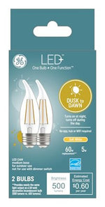 GE GE LED+ 93121493 Dusk To Dawn Light Bulb, 500 Lumens, 5 W, CAM Lamp, 60 W Equivalent, Medium (E26) Lamp Base, 2/PK