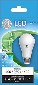 GE GE 93126857 Light Bulb, 3-Way, A19 Lamp, 30, 70, 100 W Equivalent, Medium Lamp Base, Non-Dimmable, White, Daylight