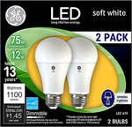 GE GE 93127324 Light Bulb, General-Purpose, A19 Lamp, 75 W Equivalent, Medium (E26) Lamp Base, Dimmable, Frosted ELECTRICAL GE