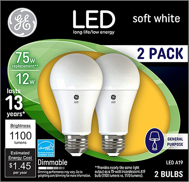 GE GE 93127324 Light Bulb, General-Purpose, A19 Lamp, 75 W Equivalent, Medium (E26) Lamp Base, Dimmable, Frosted ELECTRICAL GE