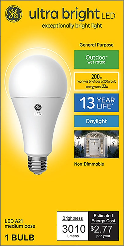 GE GE Ultra Bright 93128934 Light Bulb, A21 Lamp, 200 W Equivalent, Medium (E26) Lamp Base, Non-Dimmable, Daylight ELECTRICAL GE