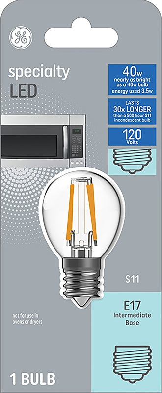 GE GE Specialty 93128996 Light Bulb, S11 Lamp, 40 W Equivalent, Intermediate (E17) Lamp Base, Non-Dimmable, Clear ELECTRICAL GE