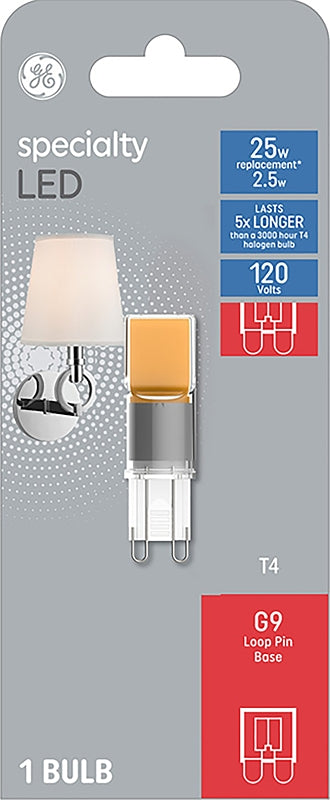 GE GE Specialty 93129000 Light Bulb, T4 Lamp, 25 W Equivalent, G9 Lamp Base, Non-Dimmable, Frosted, Warm White Light