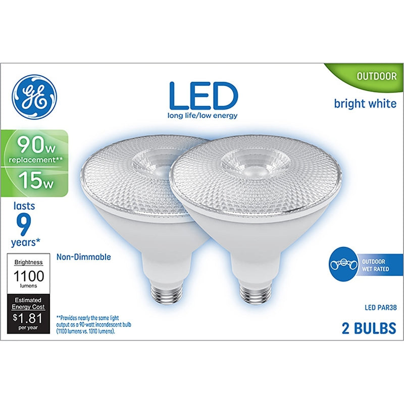 GE GE 93129298 Floodlight Bulb, PAR38 Lamp, 90 W Equivalent, Medium Lamp Base, Non-Dimmable, Clear, Bright White Light ELECTRICAL GE