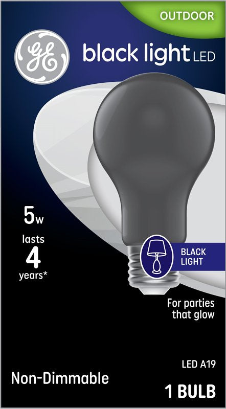 GE GE Black Light 93129710 Party Light Bulb, A19 Bulb, 5 W, Black Bulb, LED Bulb, 395 nmK Color Temp ELECTRICAL GE