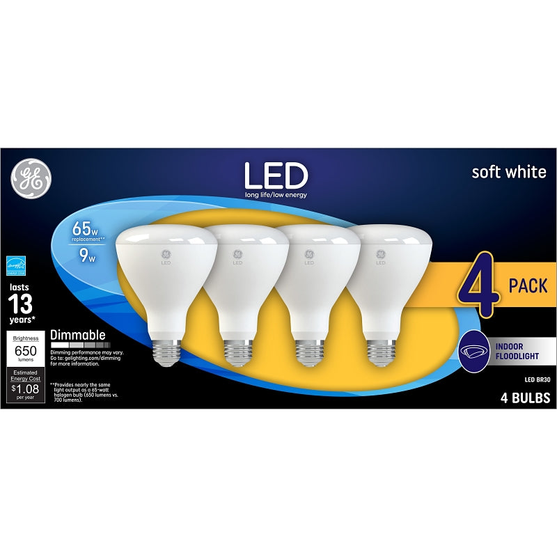 GE GE 93129768 LED Bulb, R30 Lamp, 65 W Equivalent, Medium Lamp Base, Dimmable, Soft White, 2700 K Color Temp