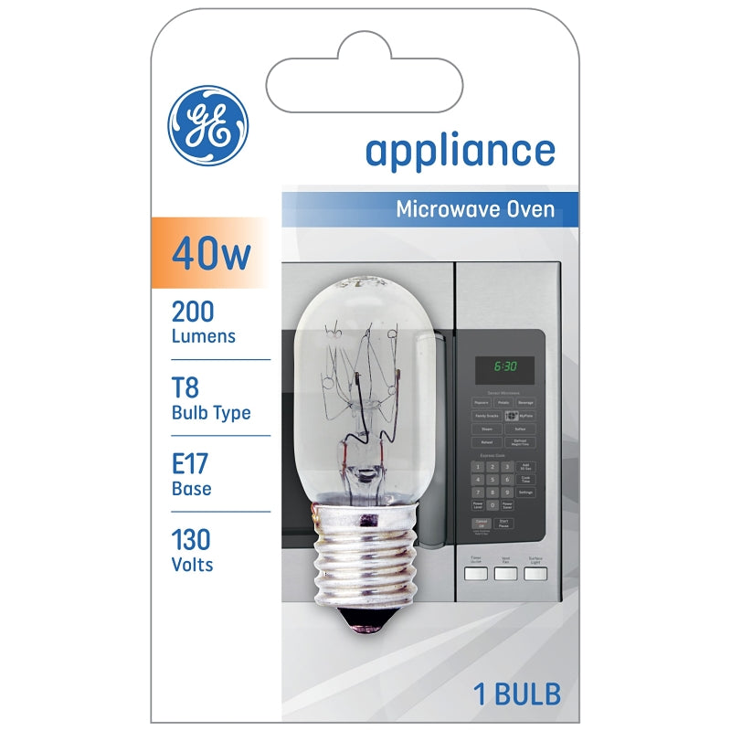 GE GE 84081 Incandescent Bulb, 40 W, T8 Lamp, E17 Lamp Base, 200 Lumens, 1200 hr Average Life
