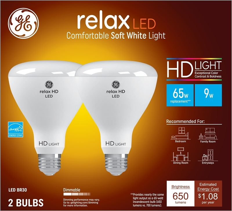 GE GE 93129938 LED Bulb, 65 W Equivalent, Medium Lamp Base, Dimmable, Warm White Light, 2700 K Color Temp ELECTRICAL GE