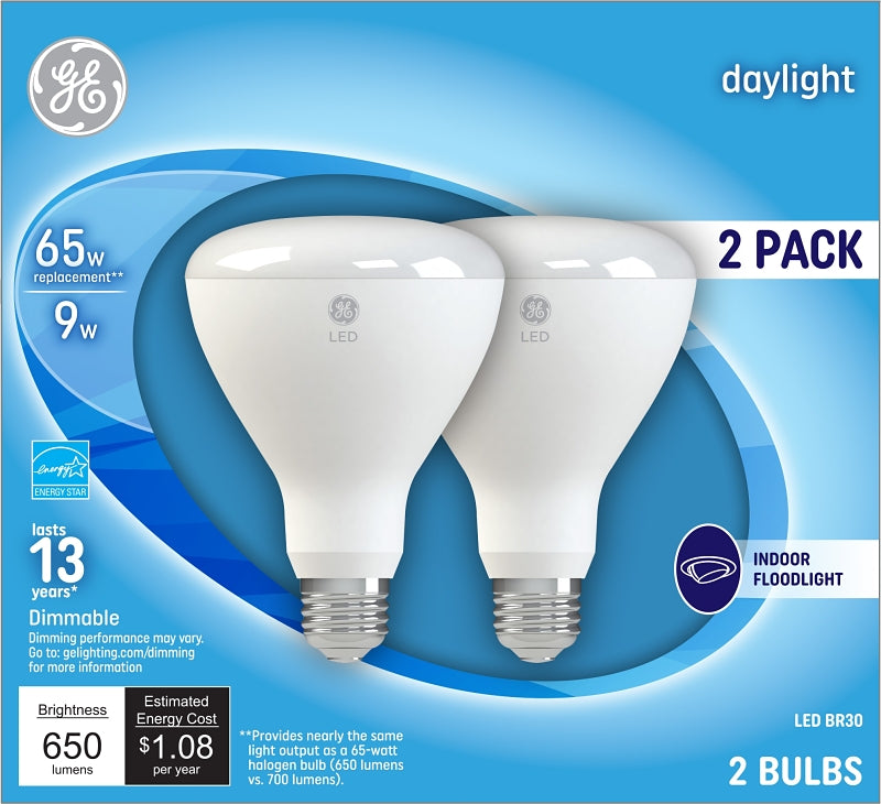 GE GE 41003 LED Bulb, 120 V, 700 Lumens, 10 W, BR30 Lamp, 65 W Equivalent, E26 Lamp Base, Dimmable, Daylight ELECTRICAL GE