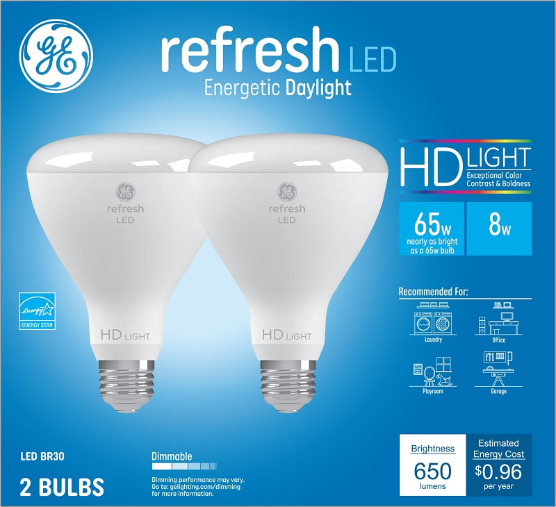 GE GE 93129888 LED Bulb, BR30 Lamp, 65 W Equivalent, E26 Lamp Base, Dimmable, Daylight Light, 5000 K Color Temp ELECTRICAL GE