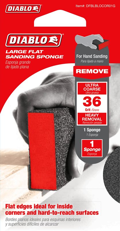DIABLO Diablo DFBLBLOCOR01G Flat Sanding Sponge, 5 in L, 3 in W, 36 Grit, Ultra Course, Aluminum Oxide Abrasive PAINT DIABLO   