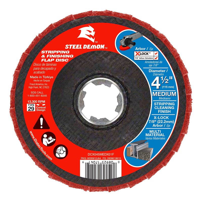 DIABLO Diablo Steel Demon DCX045MEDX01F Stripping and Finishing Flap Disc, 4-1/2 in Dia, 7/8 in Arbor, 80 Grit, Medium