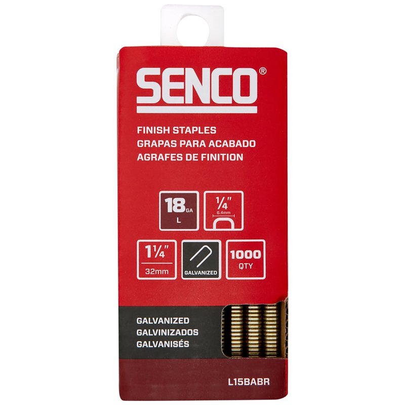SENCO Senco L15BABR Medium Wire Staple Strip, 1/4 in W Crown, 1-1/4 in L Leg, 18 ga, Galvanized/Sencote