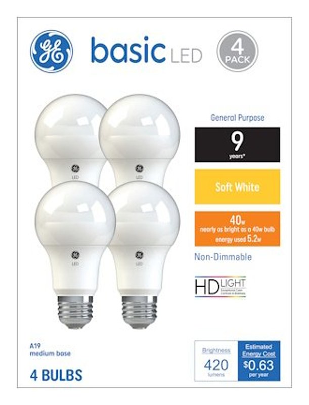 GE GE Industrial Solutions 36990 LED Bulb, General Purpose, 380 Lumens, 5.5 W, A19 Lamp, 40 W Equivalent, E26 Lamp Base