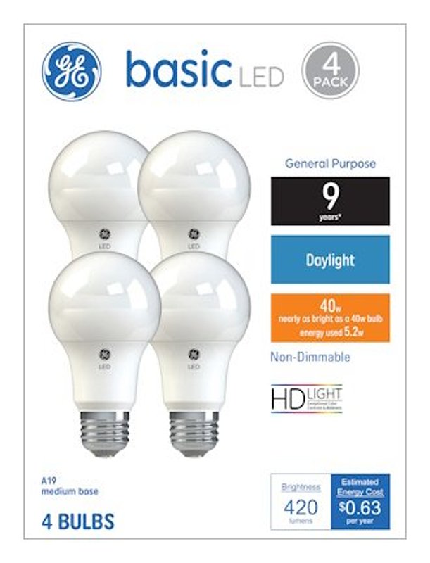 GE GE Industrial Solutions 36992 LED Bulb, General Purpose, 400 Lumens, 5.5 W, A19 Lamp, 40 W Equivalent, E26 Lamp Base
