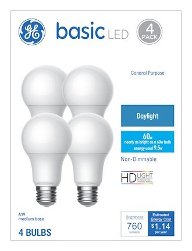 GE GE Industrial Solutions 37004 LED Bulb, 120 V, 750 Lumens, 10 W, A19 Lamp, 60 W Equivalent, E26 Lamp Base ELECTRICAL GE