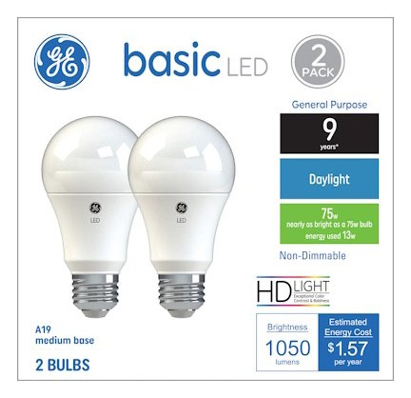 GE GE Industrial Solutions 37019 LED Bulb, General Purpose, 1050 Lumens, 13 W, A19 Lamp, E26 Lamp Base, Daylight