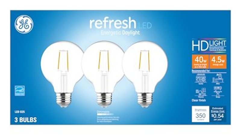 GE GE Industrial Solutions 43266 LED Bulb, Globe, 350 Lumens, 4.5 W, G25 Lamp, E26 Lamp Base, Dimmable, Clear, Daylight ELECTRICAL GE