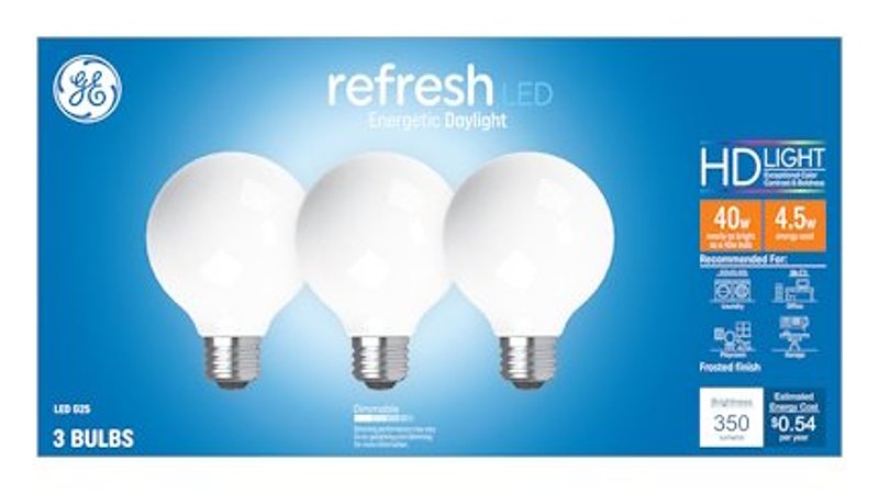 GE GE Industrial Solutions 43281 LED Bulb, Globe, 350 Lumens, 4.5 W, G25 Lamp, E26 Lamp Base, Dimmable, Frosted, Daylight