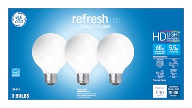 GE GE Industrial Solutions 43317 LED Bulb, Globe, 500 Lumens, 5.5 W, G25 Lamp, E26 Lamp Base, Dimmable, Frosted, Daylight