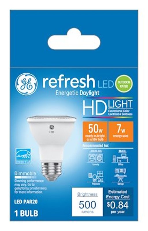GE GE Industrial Solutions 45499 LED Bulb, 120 V, 500 Lumens, 7 W, PAR20 Lamp, 50 W Equivalent, E26 Lamp Base ELECTRICAL GE