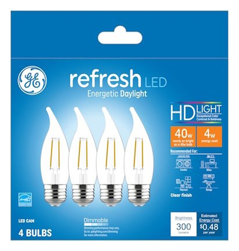 GE GE Industrial Solutions 45661 LED Bulb, Decorative, CAC Lamp, E26 Lamp Base, Dimmable, Daylight Light, 5000 K Color Temp ELECTRICAL GE