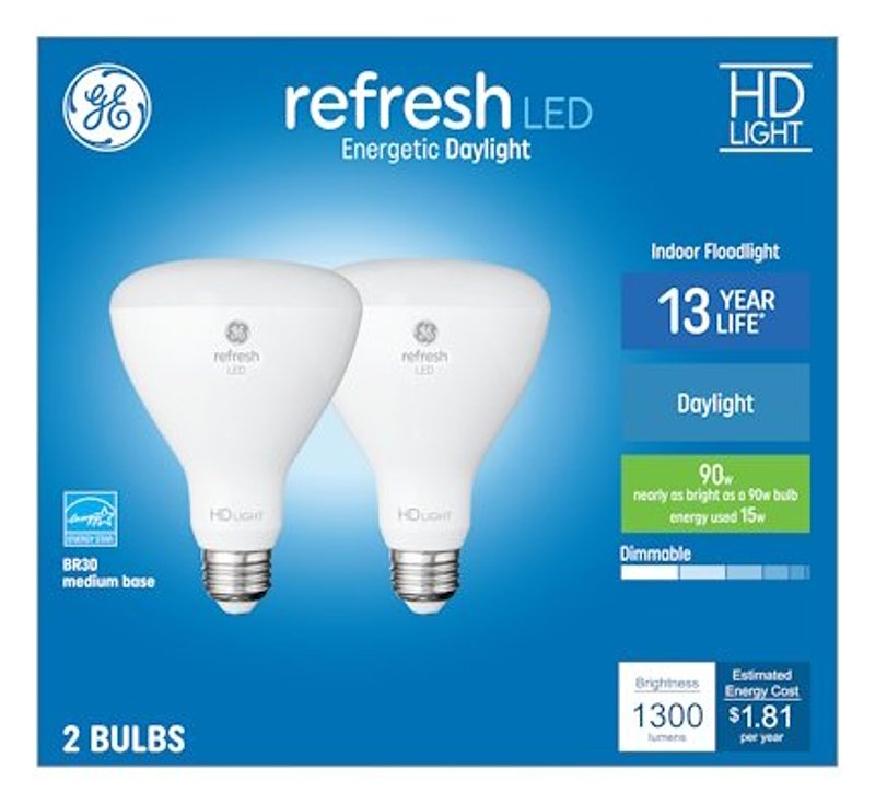 GE GE 93129077 Reflector LED Bulb, BR30 Lamp, 90 W Equivalent, E26/24 Medium Lamp Base, Dimmable, Daylight Light ELECTRICAL GE