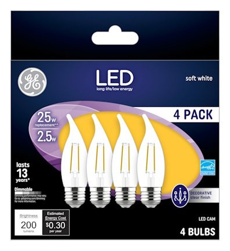 GE GE Industrial Solutions 10193 LED Bulb, Decorative, CA Lamp, 25 W Equivalent, E17 Lamp Base, Dimmable, Clear ELECTRICAL GE