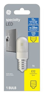 GE GE 13370 LED Bulb, T4 Lamp, 15 W Equivalent, Candelabra Lamp Base, Clear, Warm White Light, 3000 K Color Temp ELECTRICAL GE