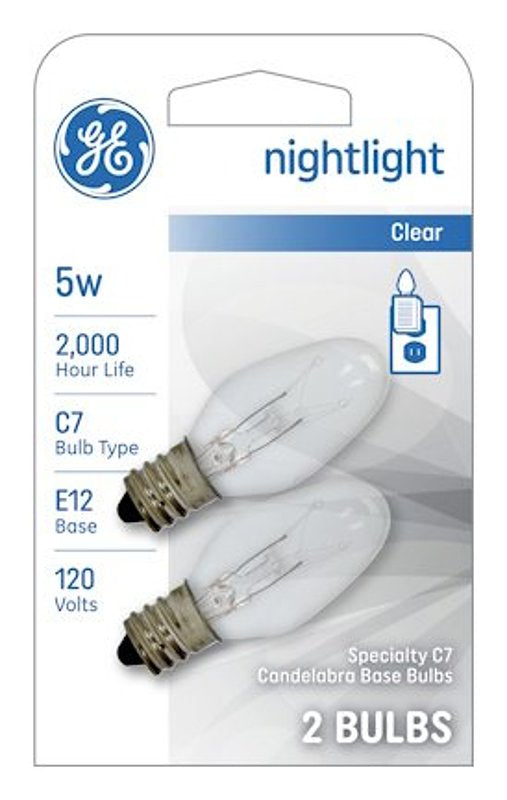 GE GE 27979 Night Light Bulb, 5 W, E12 Candelabra Lamp Base, C7 Lamp ELECTRICAL GE