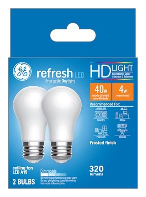 GE GE Refresh Series 31375 Replacement LED Light Bulb, A15 Lamp, 40 W Equivalent, E26 Medium Lamp Base, Dimmable, White ELECTRICAL GE