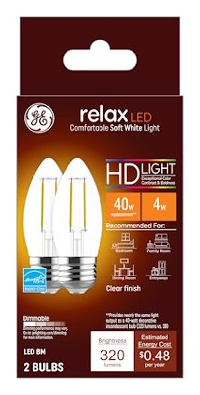 GE GE Industrial Solutions 31753 LED Bulb, Decorative, 300 Lumens, 4 W, BM Lamp, 40 W Equivalent, E26 Lamp Base, Dimmable ELECTRICAL GE