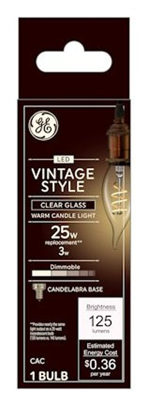 GE GE 36486 LED Lamp, Vintage, CAC Lamp, E12 Lamp Base, Dimmable, 2200 K Color Temp ELECTRICAL GE