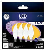 GE GE Industrial Solutions 37319 LED Bulb, Decorative, 200 Lumens, 3 W, CAC Lamp, E12 Lamp Base, Dimmable, Frosted ELECTRICAL GE