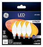 GE GE Industrial Solutions 37418 LED Bulb, Decorative, CAC Lamp, 40 W Equivalent, E12 Lamp Base, Dimmable, Frosted